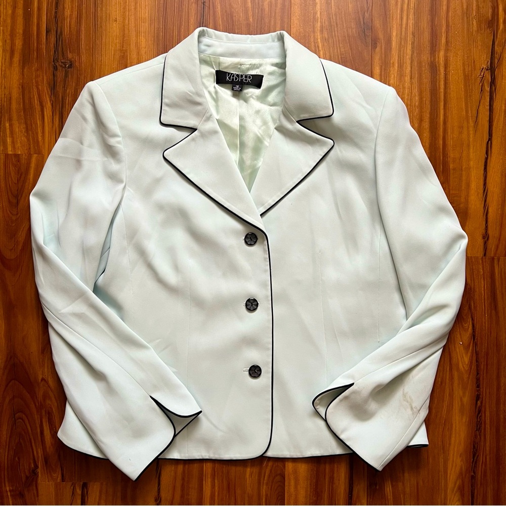 Vintage KASPER mint green blazer with black piping sz 16 - Picture 8 of 11